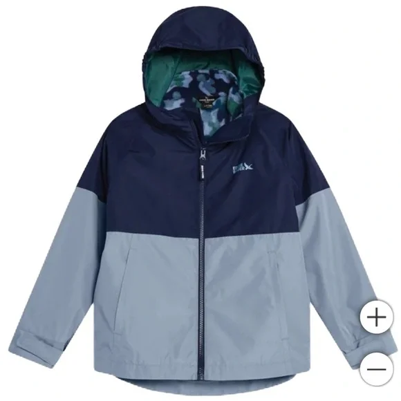 NWT Eddie Bauer Kids Navy and Light Blue Raincoat 3-in-1 Lightweight Jacket - Picture 1 of 16
